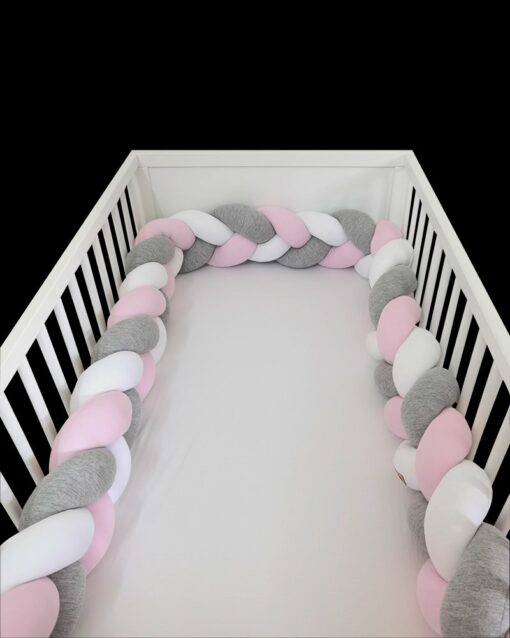 Tour de lit tressé 3 mètres - Rose & Gris & Blanc