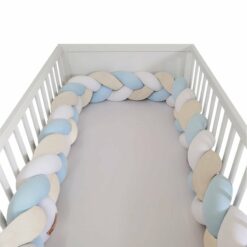 Tour de lit tressé 3 mètres - Bleu Clair & Beige & Blanc