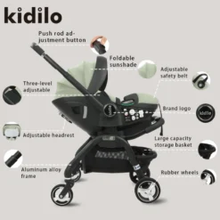 les option de Poussette Siège Auto 3 en 1 Kidilo vert