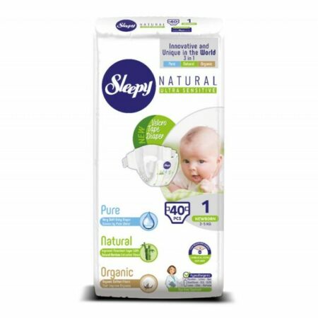 Sleepy Natural Bambou Couches Nouveaux-nés. Taille 1- (2-5 kg). 40 pièces