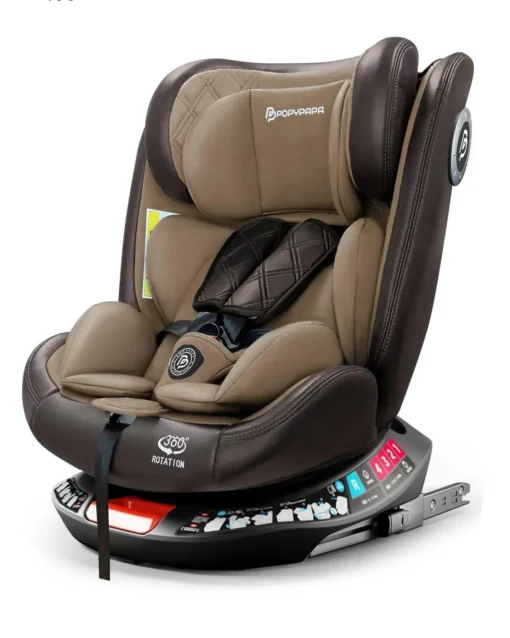 Siège Auto Popypapa G406 – Isofix 360° | Naissance à 12 ans | Tissu respirant + Cuir marron