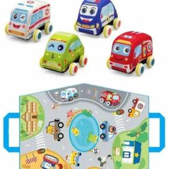 Huanger Voitures souples 4 pièces avec tapis de jeu 12M+