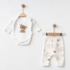 Ensemble Body & Pantalon 100% Coton Pur Blanc - Teddy Bear