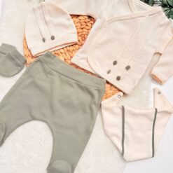 Pack Naissance Boutonné 5 Pcs vert 0-6mois – L’Essentiel en douceur