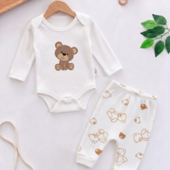Ensemble Body & Pantalon 100% Coton Pur Blanc - Teddy Bear