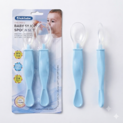 Lot de 2 Cuillères bébé en Silicone Souple 4mois – Anti-Rayures