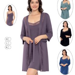 Nuisette et peignoir assortis en dentelle ultra-douce pour des nuits élégantes et confortables.