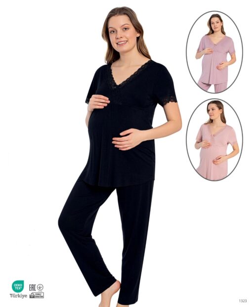 Ensemble Pyjama Allaitement, Maternité en Noir