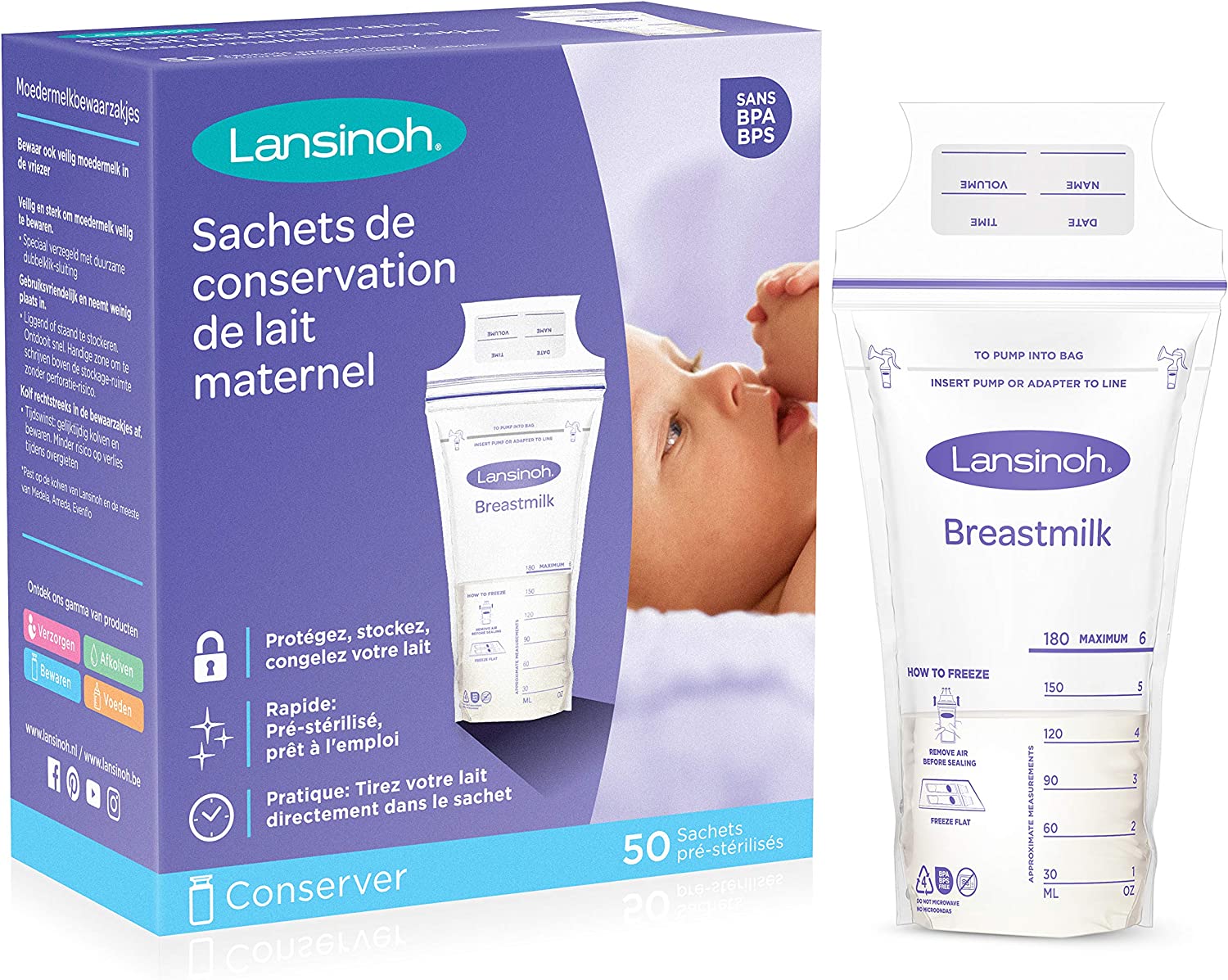 Sachet de conservation du lait maternel 50 pc Lansinoh - Maman Naturelle