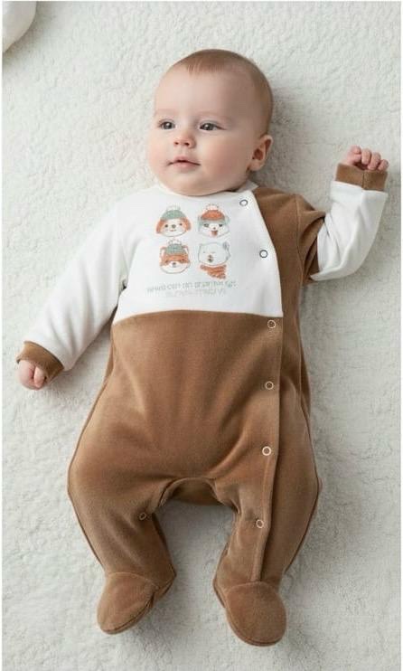 Grenouillère Bébé en Velours Doux beige – Chaleur et Confort Absolu