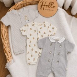 pack 3 Barboteuses Bébé Garçon Douceur 0-3mois Teddy Bear