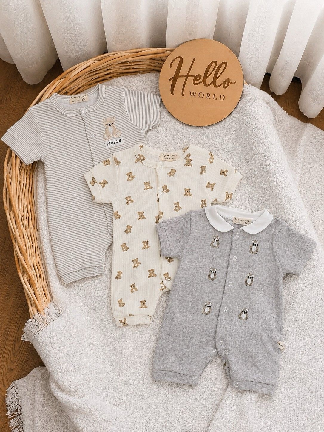 pack 3 Barboteuses Bébé Garçon Douceur 0-3mois Teddy Bear