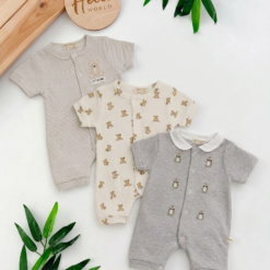 pack 3 Barboteuses Bébé Garçon Douceur 0-3mois Teddy Bear