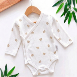 Body bébé Naissance Croisé blanc 100% Coton Pur - Teddy Bear