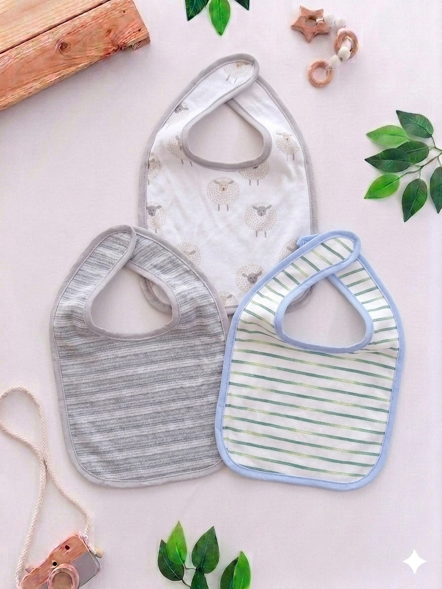 Pack de 3 Bavoirs Coton Doux – Protection Bébé Allaitement et Biberon