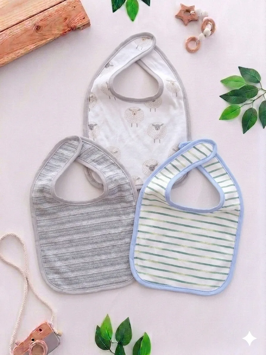 Pack de 3 Bavoirs Coton Doux – Protection Bébé Allaitement et Biberon