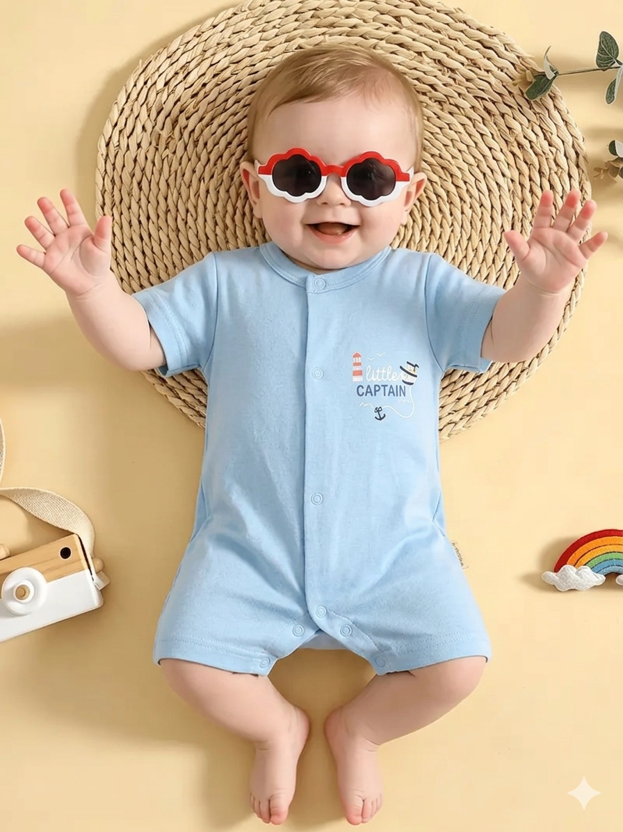 Lot de 3 Barboteuses Bébé en Coton – Douceur Marine
