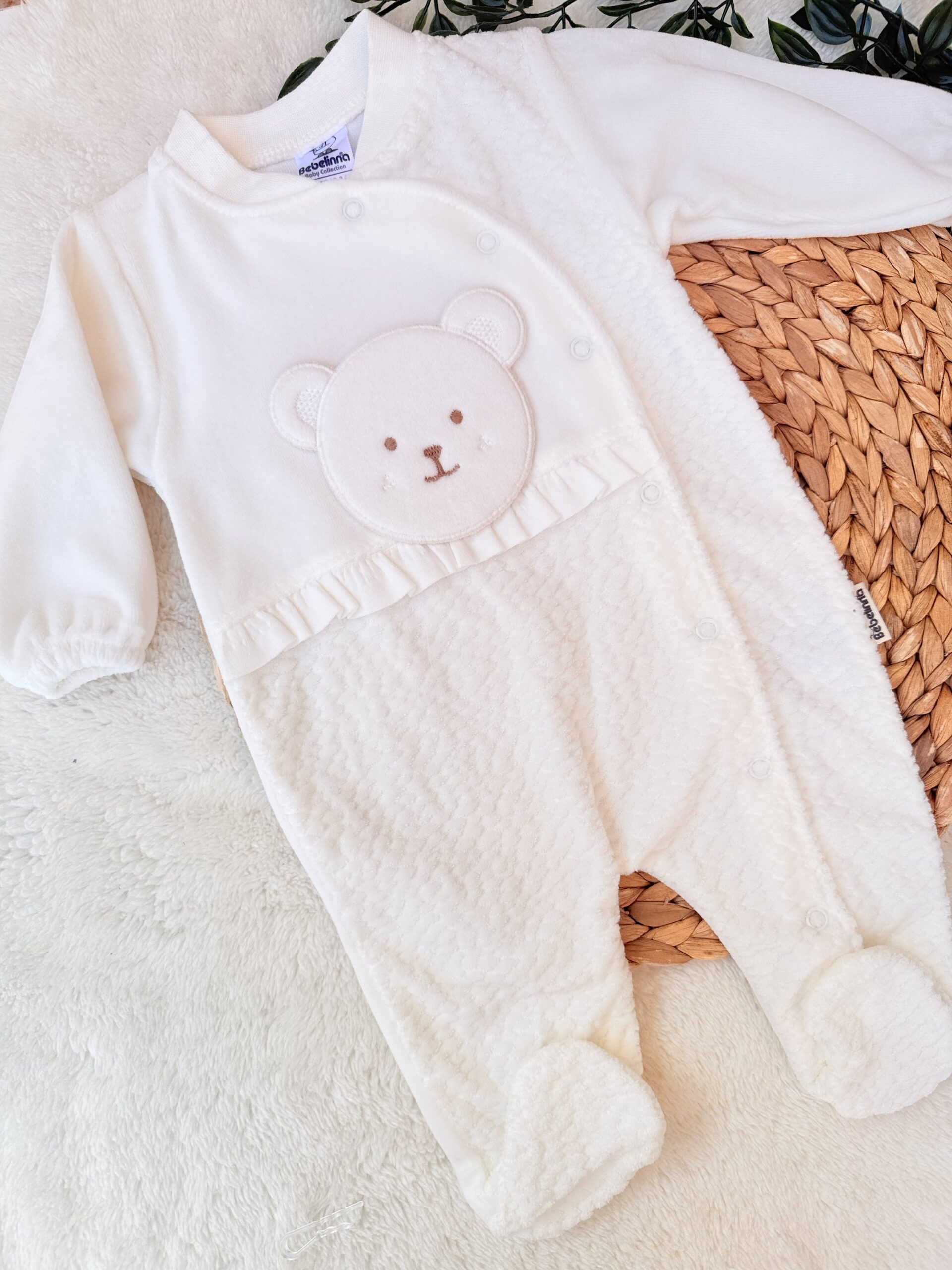 Grenouillère velours hyper douce : mini ourson rose