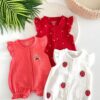 Lot de 3 Barboteuses en Coton Douces Confortables et Faciles à Porter - Red love