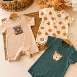 Lot de 3 Barboteuses Bébé en Coton – Motif Savane