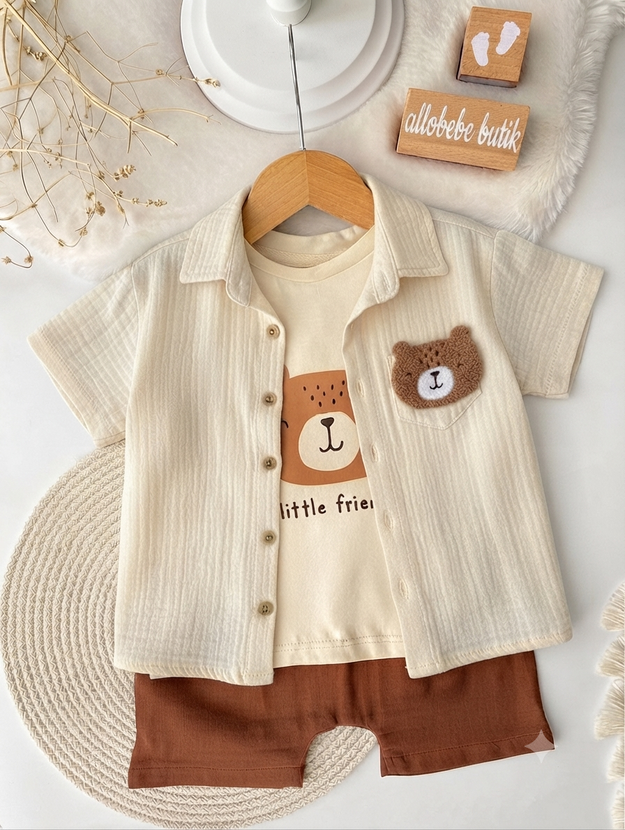 Ensemble Garçon Short T-Shirt et Chemise - Coton Organique Respirant