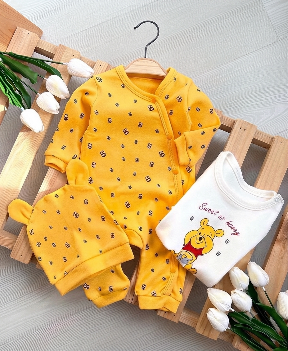 Ensemble bébé combinaison 3 Pièces en Coton Doux - Winnie l'Ourson