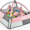 Tapis d'éveil rabattable avec balles et coussins Rose - babyjem