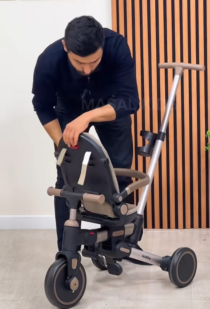 Tricycle enfant Kidilo 3125 camel marron – 3 roues pousseur parental siège rembourré