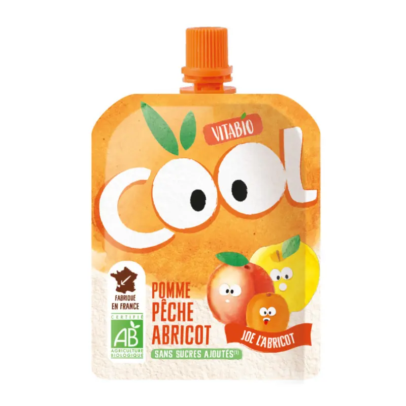 Vitabio Cool – Gourdes compote Fruits Pomme Pêche Abricot (4 × 90 g) – Image 2