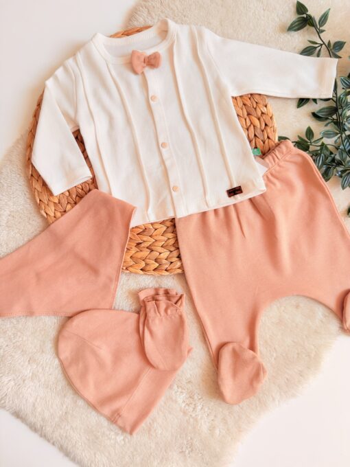 Ensemble 5 pièces en coton mignons 0-6 mois beige