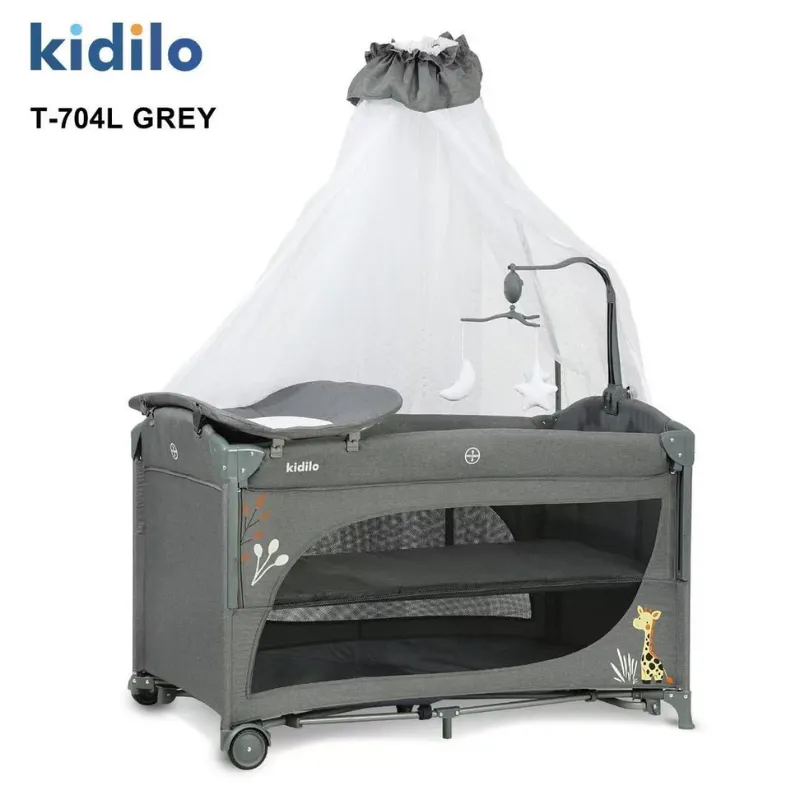 Lit parc cododo portable Kidilo pliable léger – moustiquaire mobile musical table langer gris