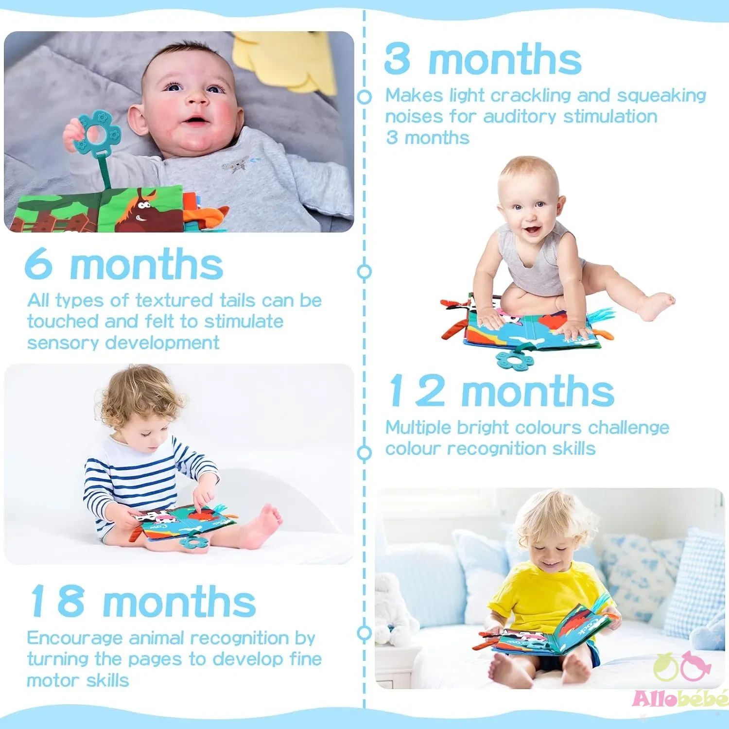 Livre Bébé Interactif en Tissu