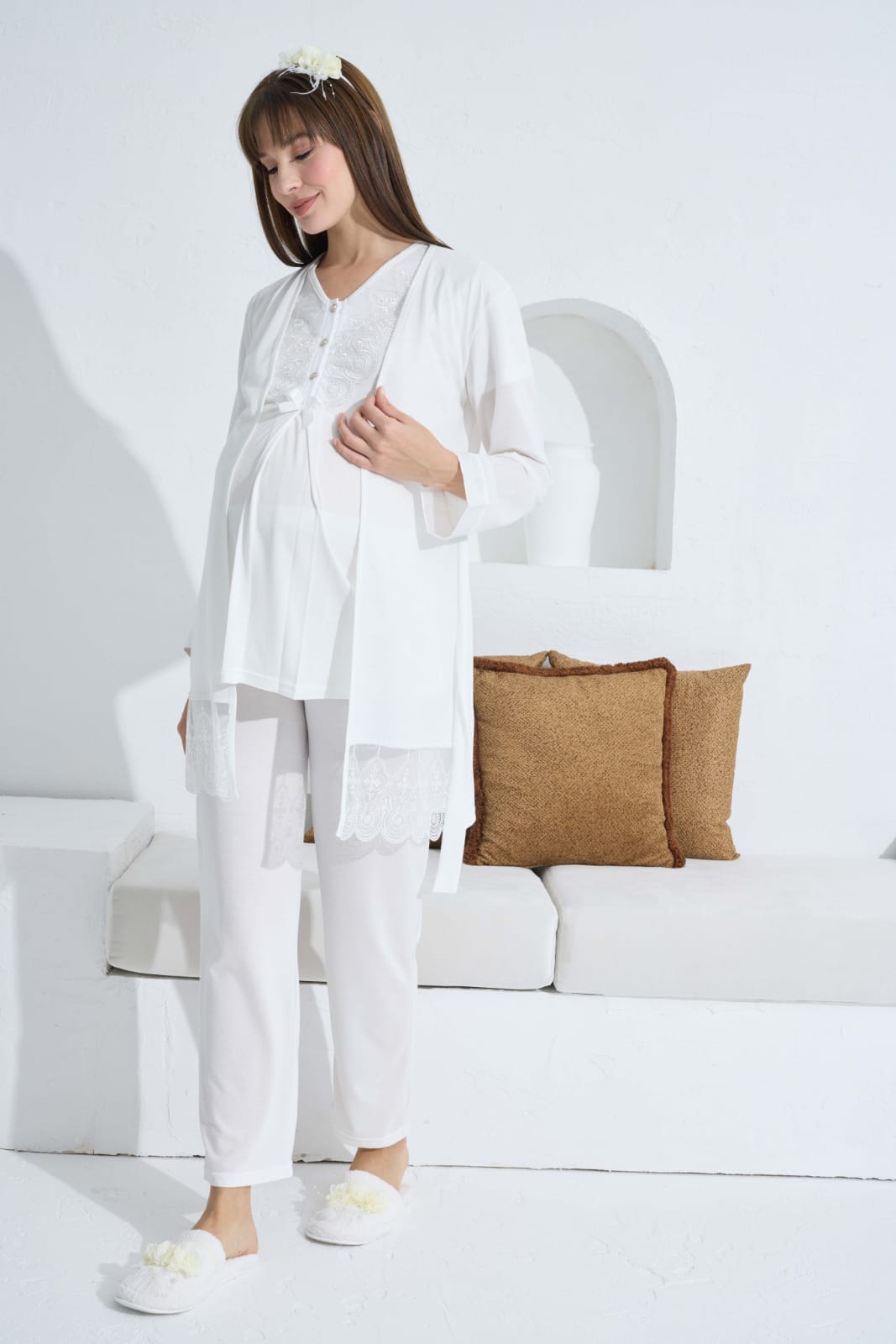 Ensemble de Pyjama d'Allaitement en Coton pour Femme Enceinte