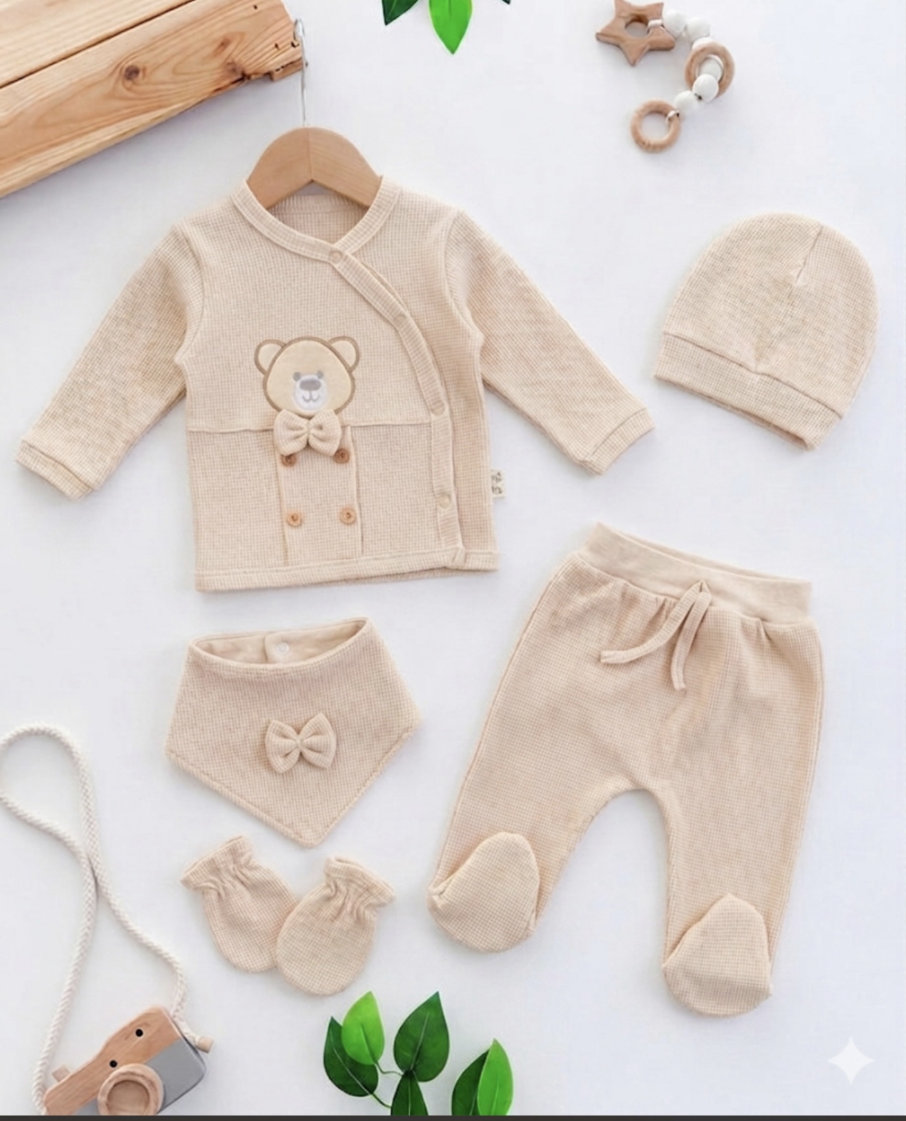Pack Naissance 5 Pcs ourson : Coton Perforé Respirant