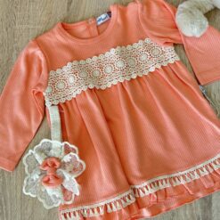 Robe Bohème motifs en dentelle Saumon