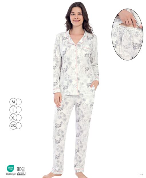 Ensemble Pyjama Allaitement, Maternité florale à boutons