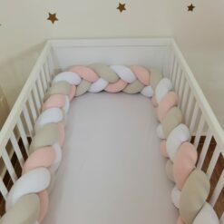 Tour de lit tressé 3 mètres corail blanc beige