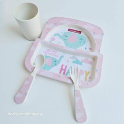 Coffret Repas 4Pcs pour bébé en Mélanine Happy- Bebekevi