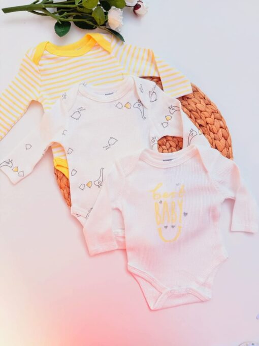 Lot de 3 Bodies bébé fille effet rayures coton pur
