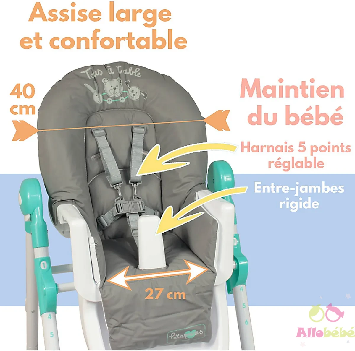 Chaise Haute Évolutive Télescopique Bambisol – 6 Hauteurs & Dossier Inclinable
