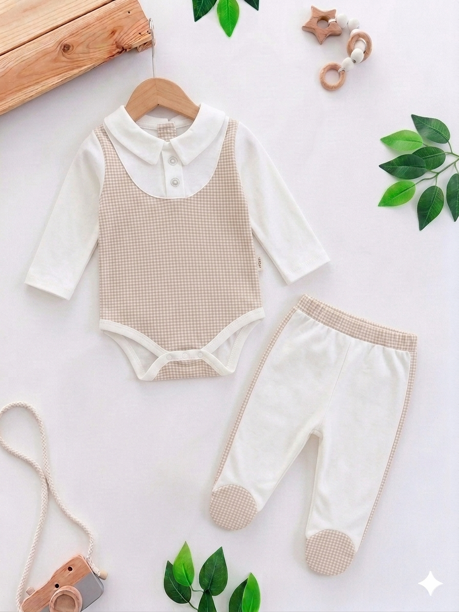 Ensemble bébé pantalon et body chemise - Doux coton