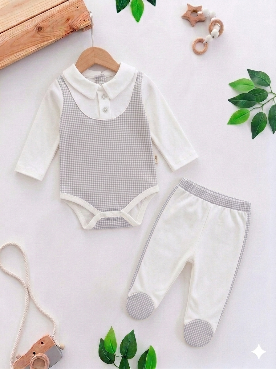 Ensemble bébé pantalon et body chemise - Doux coton – Image 2
