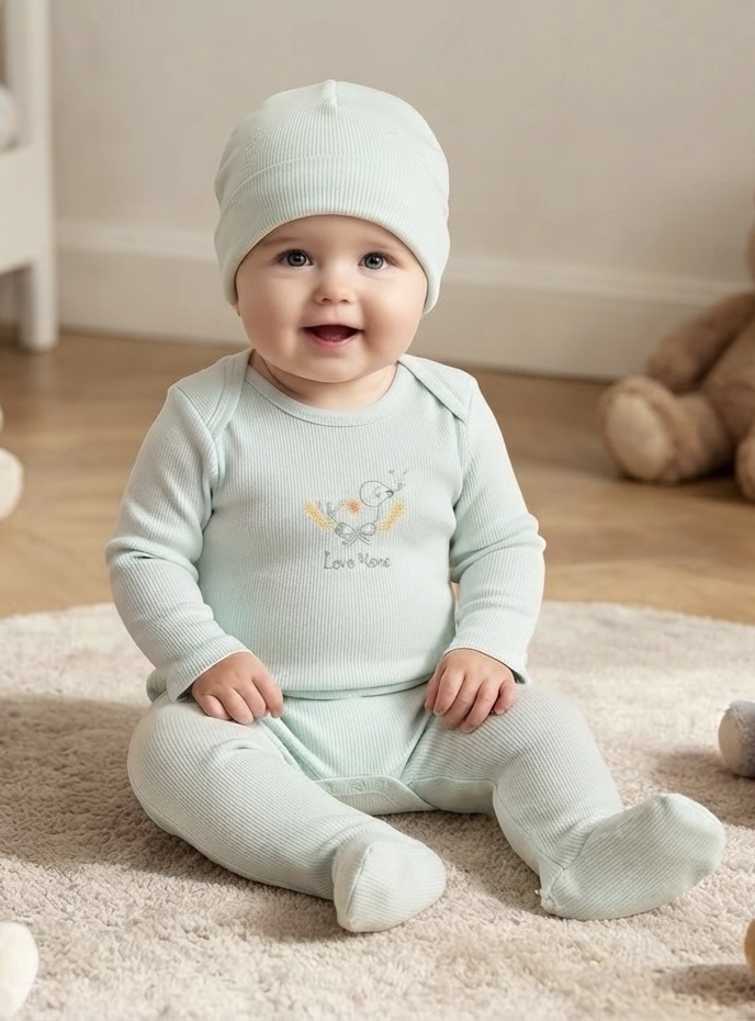 Ensemble Naissance bébé coton organique mint – Caramell Baby