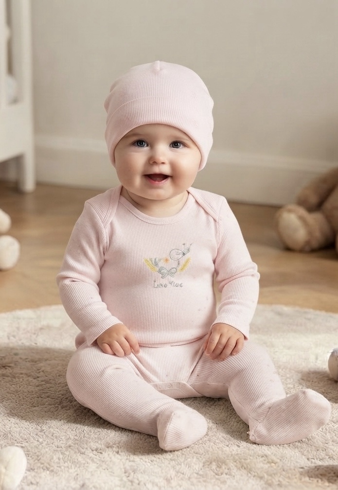 Ensemble 3 pieces bébé coton organique Rose – Caramell Baby