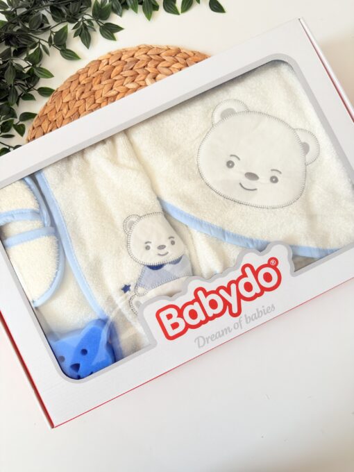 Sortie de Bain 5 pieces Peignoir à capuche en Bleu + accessoires - Babydo
