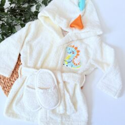 Mini Peignoir à capuche dinosaures + Pantoufle - Bebekevi