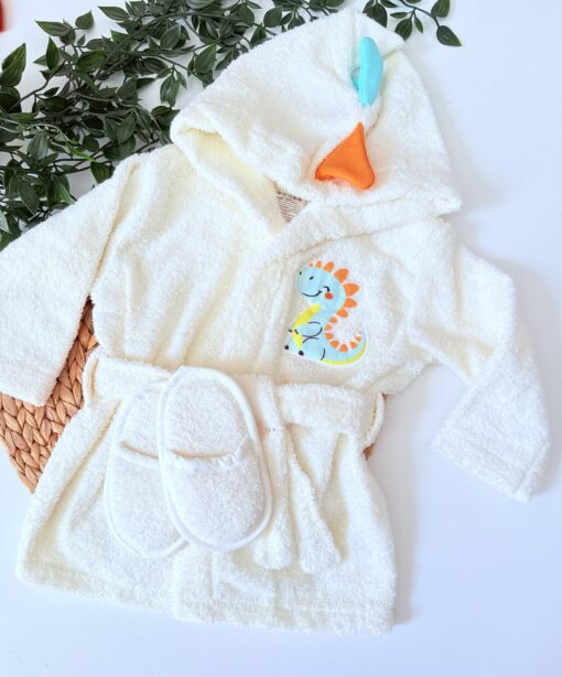 Mini Peignoir à capuche dinosaures + Pantoufle - Bebekevi