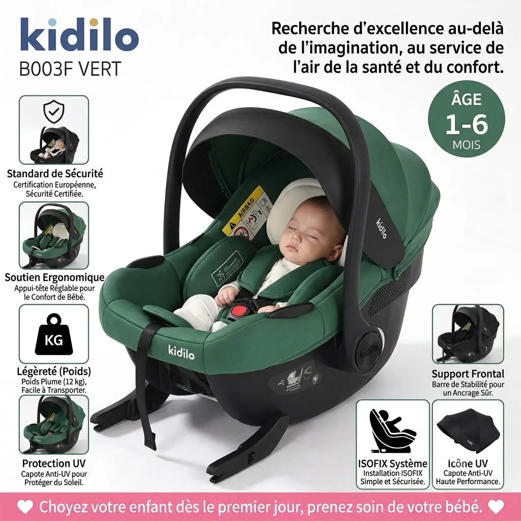 Coque siège auto i-Size ISOFIX Kidilo B003F disponible chez Allobebe Maroc