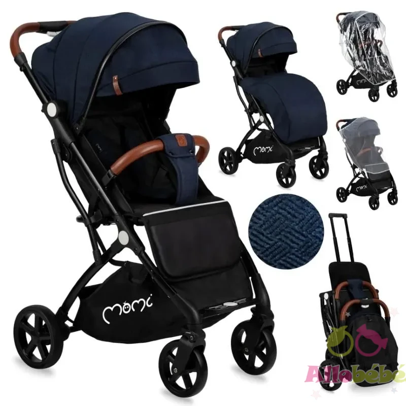 Poussette pliable légère en Noir et Bleu + cache pluie - Marvin - MoMi (Destockage) 2 poussette marvin momi