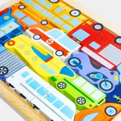 Puzzle Encastrement Bois Véhicules & Transports – 15 Pièces | Éveil Enfant 2-5 Ans